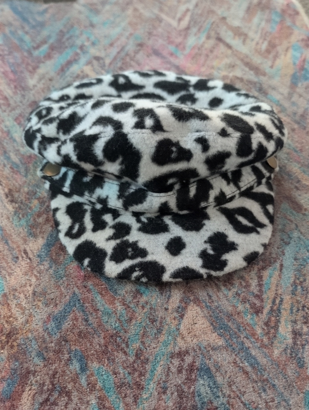Leopard Print Pageboy Newsboy Cap Black White Fuzzy Indie Punk Festival Rave